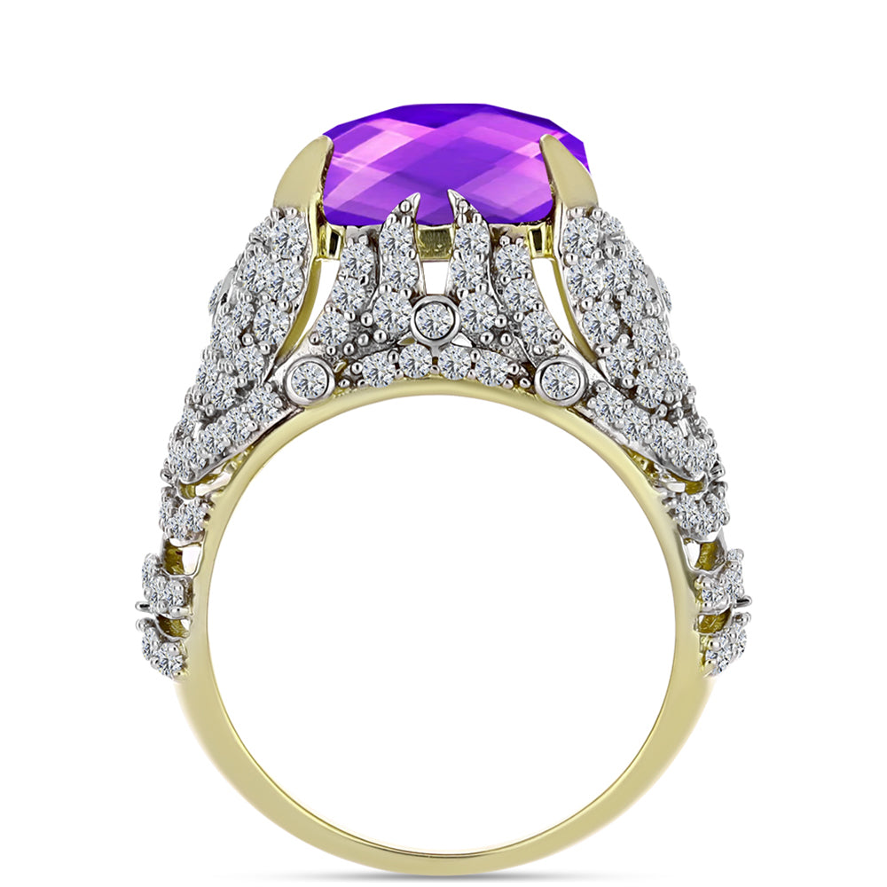Inel din Argint 925 Placat cu Aur ( 7.11 grame ) cu Agat Violet și Topaz Alb 11.53 Carate