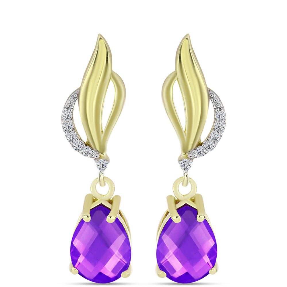 Cercei din Argint 925 Placat cu Aur ( 4.44 grame ) cu Agat Violet și Topaz Alb 3.56 Carate 1 