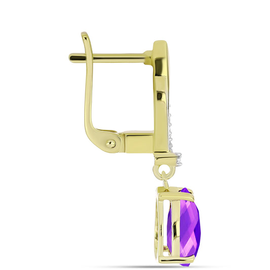 Cercei din Argint 925 Placat cu Aur ( 4.44 grame ) cu Agat Violet și Topaz Alb 3.56 Carate