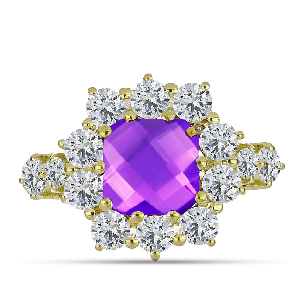 Inel din Argint 925 Placat cu Aur ( 4.28 grame ) cu Agat Violet și Topaz Alb 7.94 Carate 1 