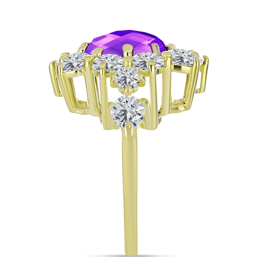 Inel din Argint 925 Placat cu Aur ( 4.28 grame ) cu Agat Violet și Topaz Alb 7.94 Carate 4 