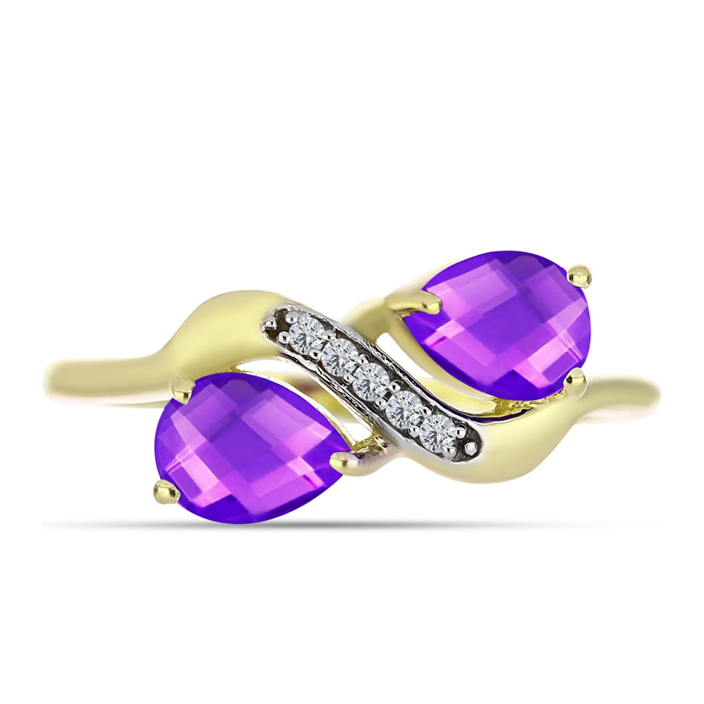 Inel din Argint 925 Placat cu Aur ( 2.45 grame ) cu Agat Violet și Topaz Alb 1.35 Carate 1 