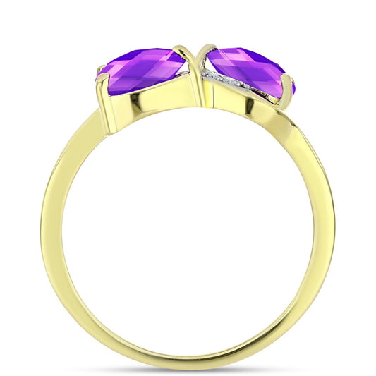 Inel din Argint 925 Placat cu Aur ( 2.45 grame ) cu Agat Violet și Topaz Alb 1.35 Carate