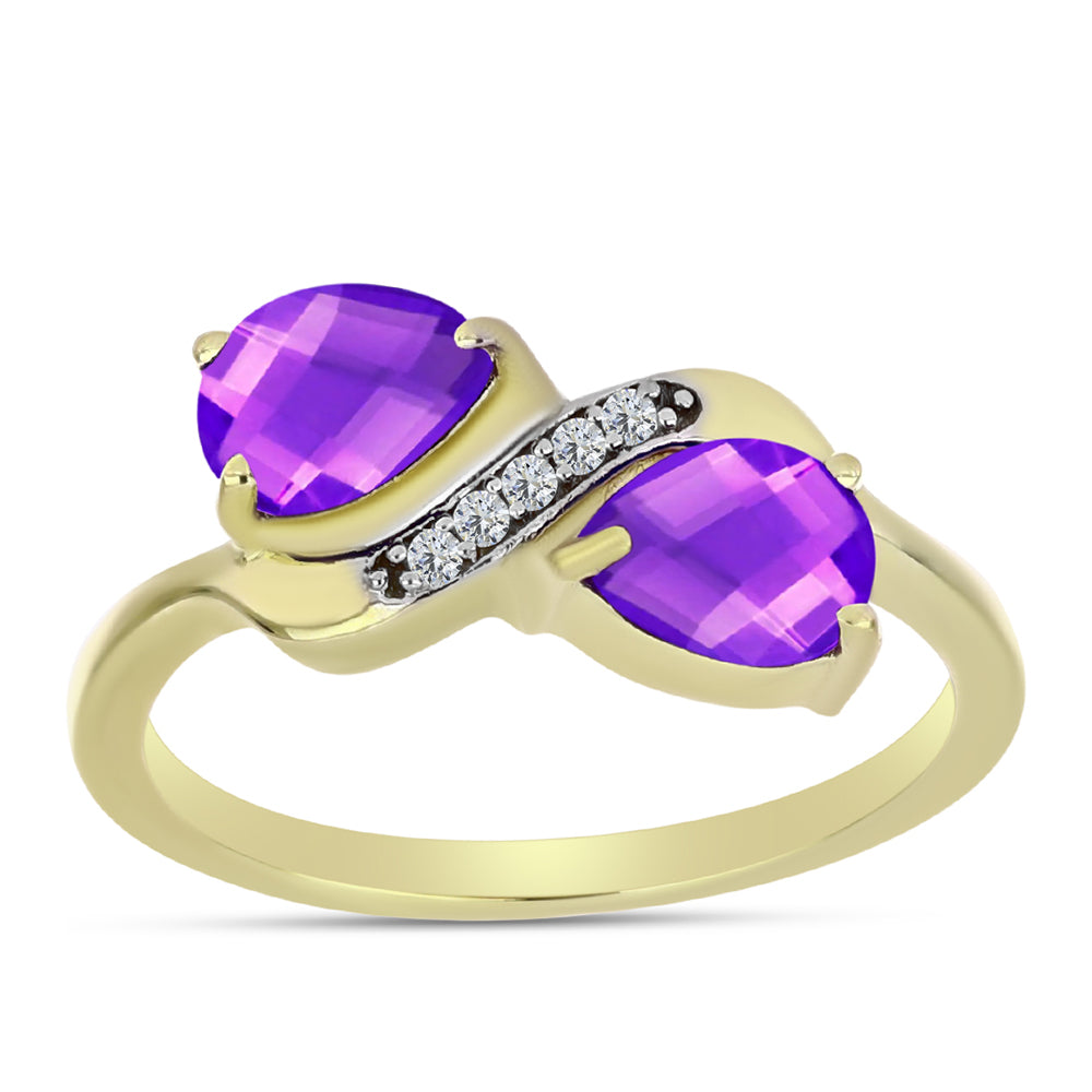 Inel din Argint 925 Placat cu Aur ( 2.45 grame ) cu Agat Violet și Topaz Alb 1.35 Carate