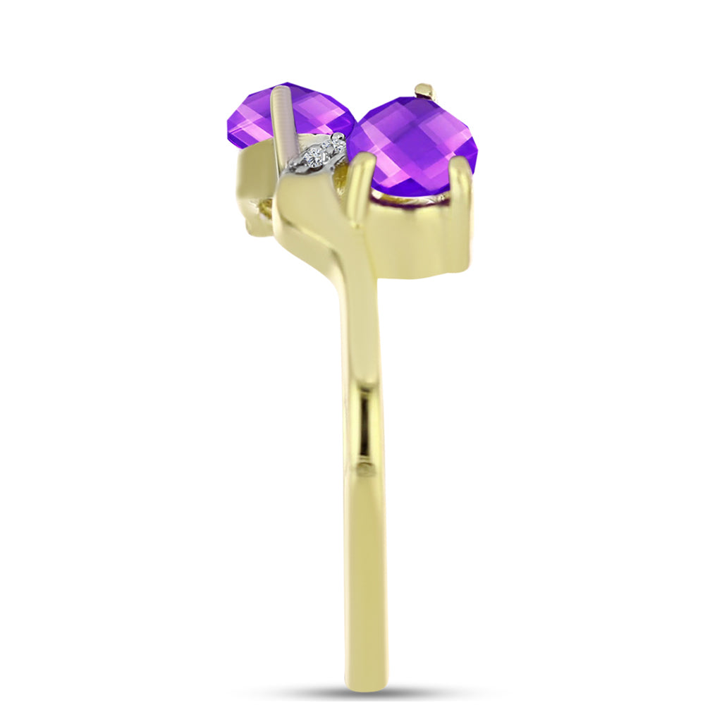 Inel din Argint 925 Placat cu Aur ( 2.45 grame ) cu Agat Violet și Topaz Alb 1.35 Carate 4 