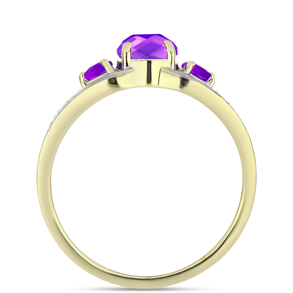 Inel din Argint 925 Placat cu Aur ( 3.42 grame ) cu Agat Violet și Topaz Alb 1.63 Carate