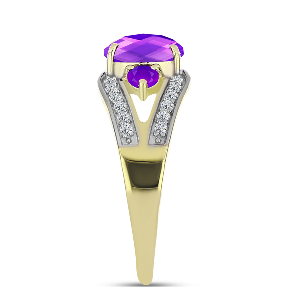 Inel din Argint 925 Placat cu Aur ( 3.42 grame ) cu Agat Violet și Topaz Alb 1.63 Carate 4 