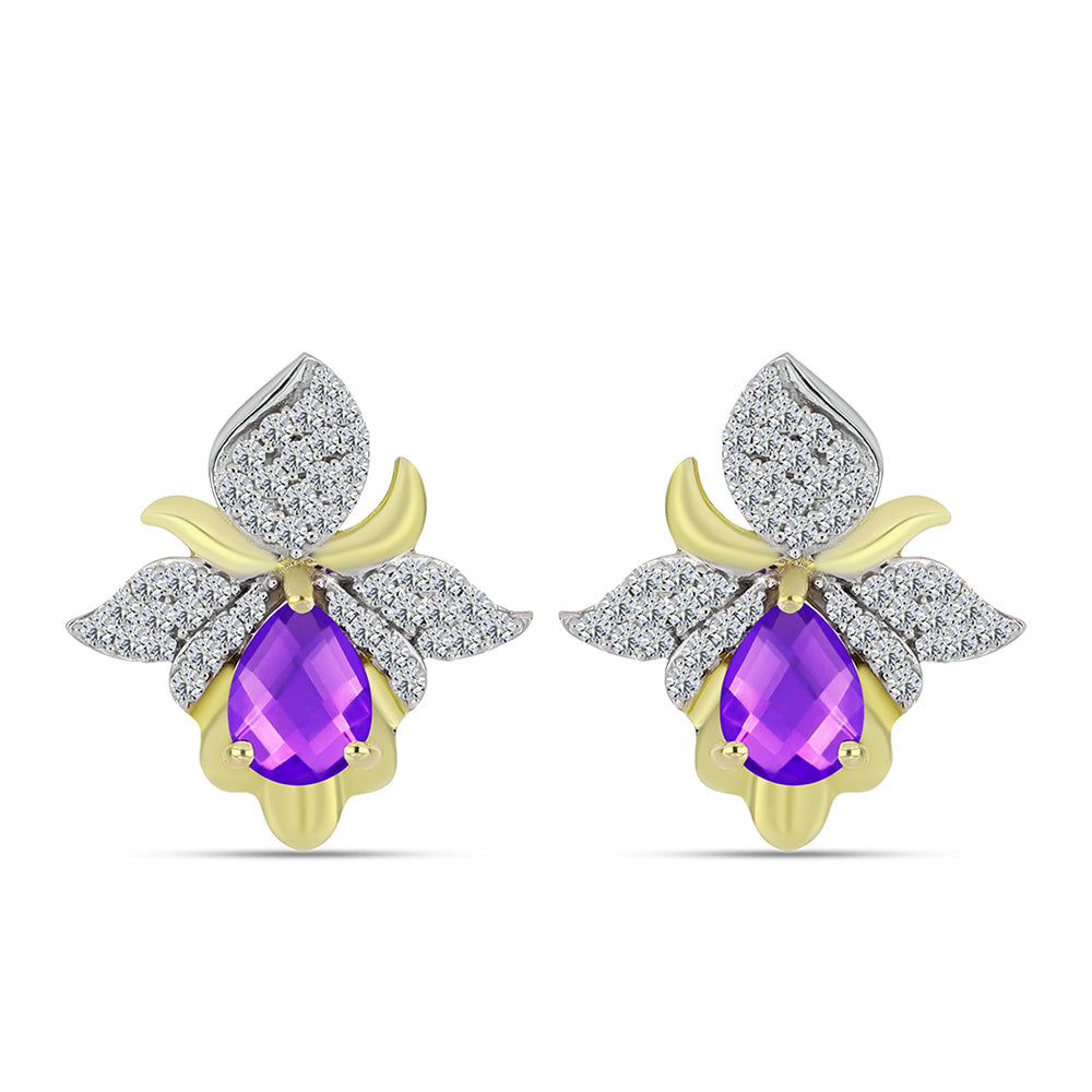 Cercei din Argint 925 Placat cu Aur ( 5.32 grame ) cu Agat Violet și Topaz Alb 3.04 Carate