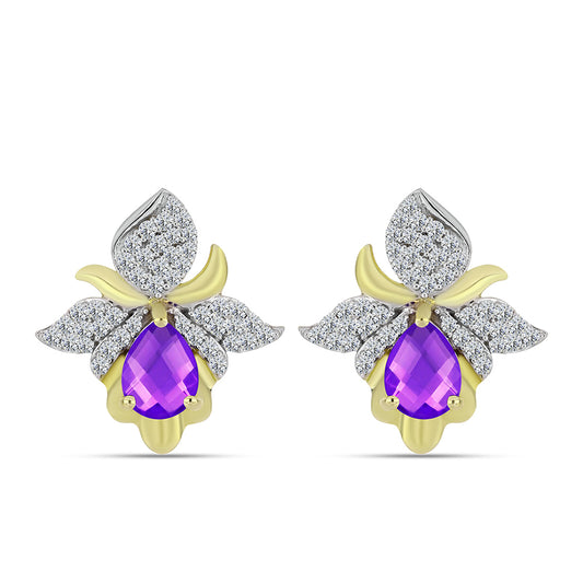 Cercei din Argint 925 Placat cu Aur ( 5.32 grame ) cu Agat Violet și Topaz Alb 3.04 Carate