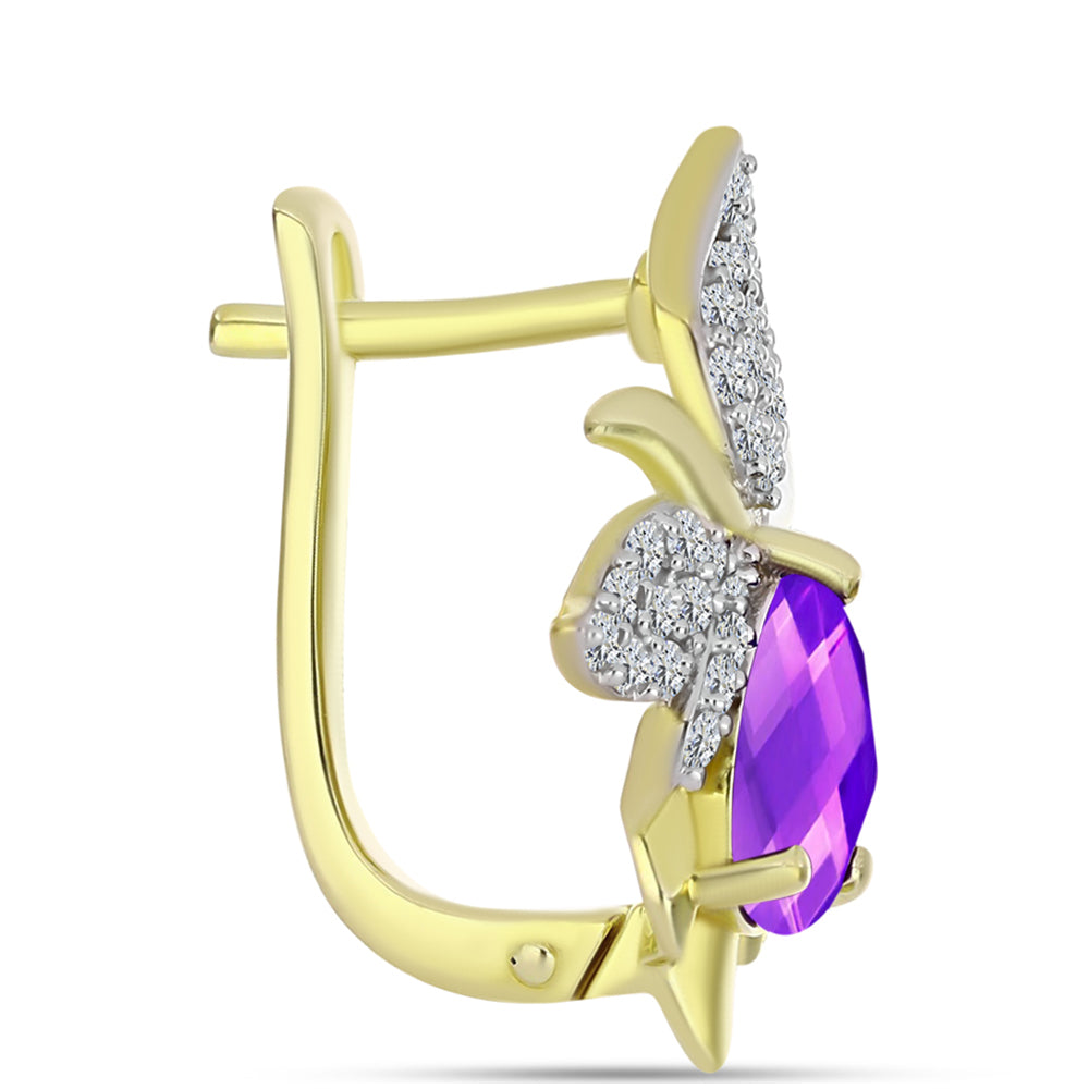 Cercei din Argint 925 Placat cu Aur ( 5.32 grame ) cu Agat Violet și Topaz Alb 3.04 Carate 2 