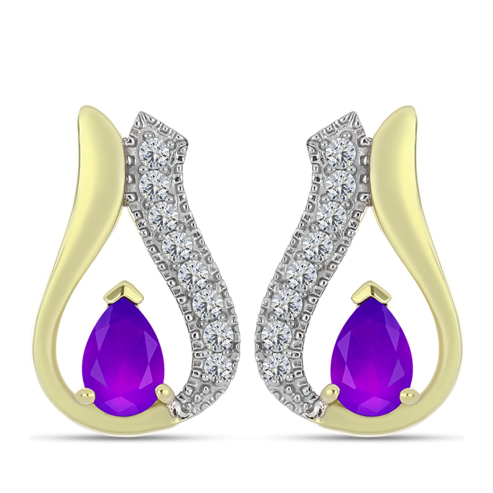 Cercei din Argint 925 Placat cu Aur ( 3.95 grame ) cu Agat Violet și Topaz Alb 1.01 Carate