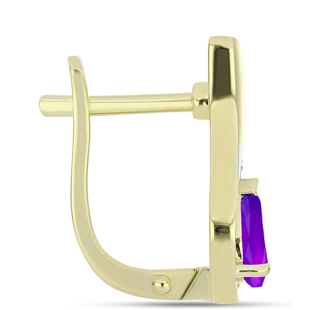 Cercei din Argint 925 Placat cu Aur ( 3.95 grame ) cu Agat Violet și Topaz Alb 1.01 Carate 2 
