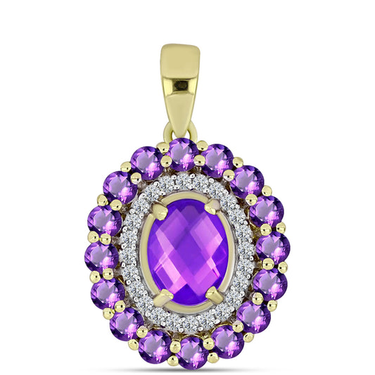 Pandantiv din Argint 925 Placat cu Aur ( 2.26 grame ) cu Agat Violet și Ametist Marocan 2.42 Carate