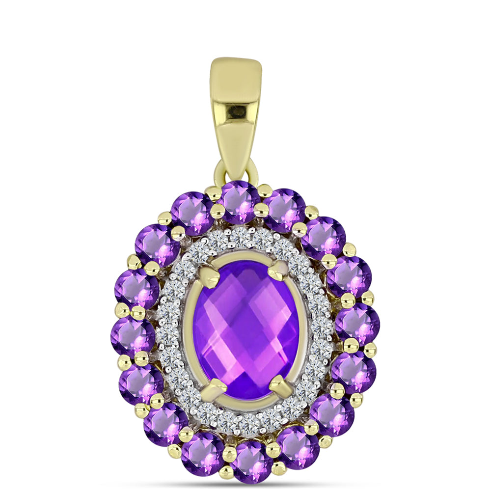 Pandantiv din Argint 925 Placat cu Aur ( 2.26 grame ) cu Agat Violet și Ametist Marocan 2.42 Carate 3 