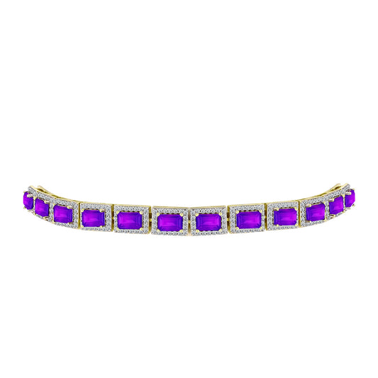 Brățară din Argint 925 Placat cu Aur ( 11.95 grame ) cu Agat Violet și Topaz Alb 8.66 Carate
