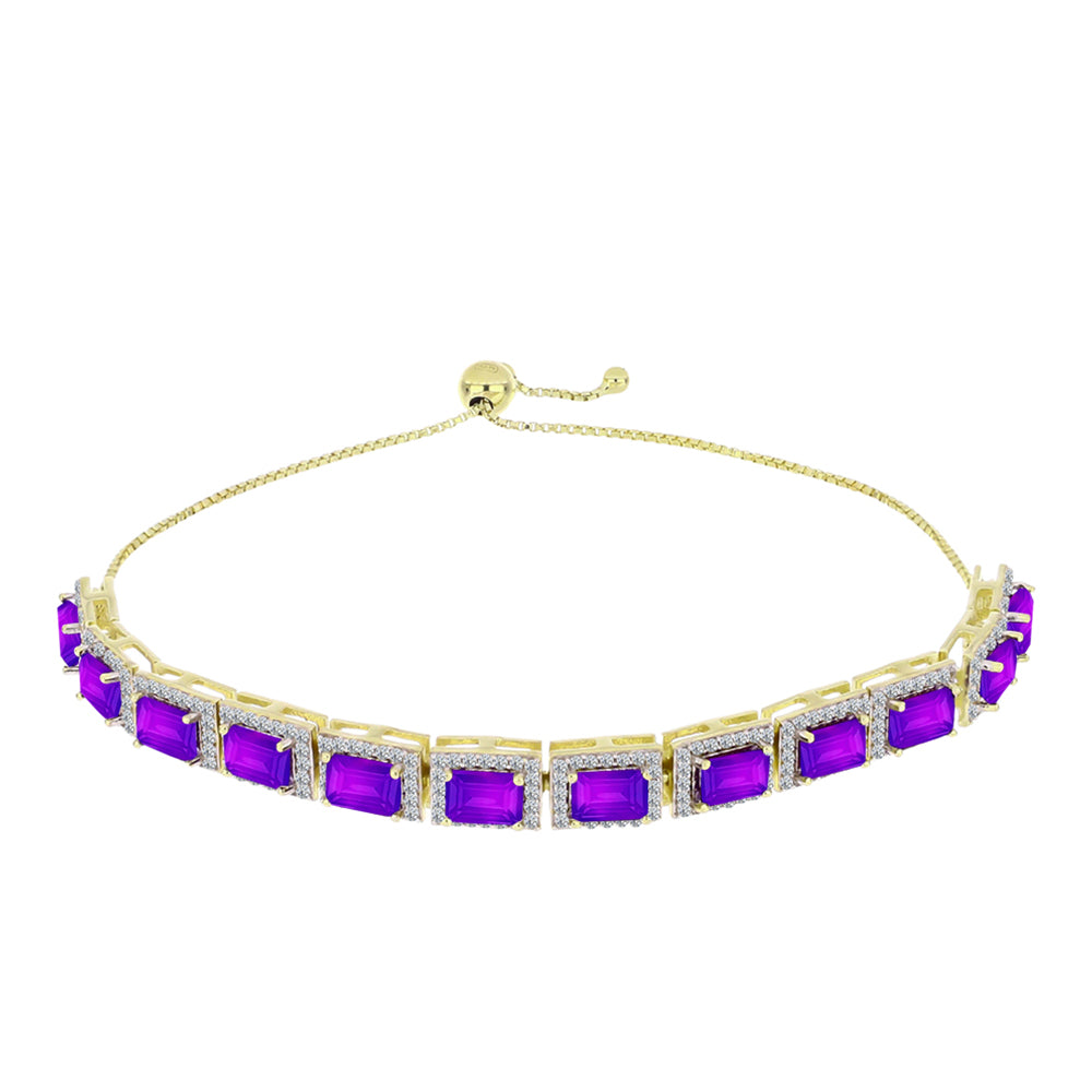 Brățară din Argint 925 Placat cu Aur ( 11.95 grame ) cu Agat Violet și Topaz Alb 8.66 Carate 1 