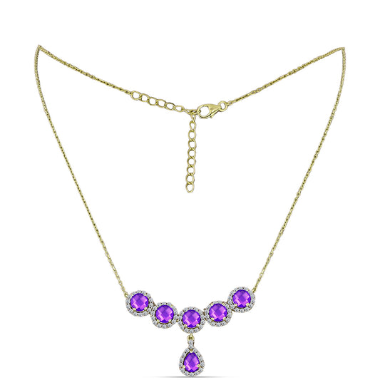 Colier din Argint 925 Placat cu Aur ( 7.43 grame ) cu Agat Violet și Topaz Alb 5.9 Carate