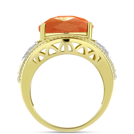 Inel din Argint 925 Placat cu Aur ( 7.53 grame ) cu Piatra Soarelui Oregon și Topaz Alb 11.03 Carate
