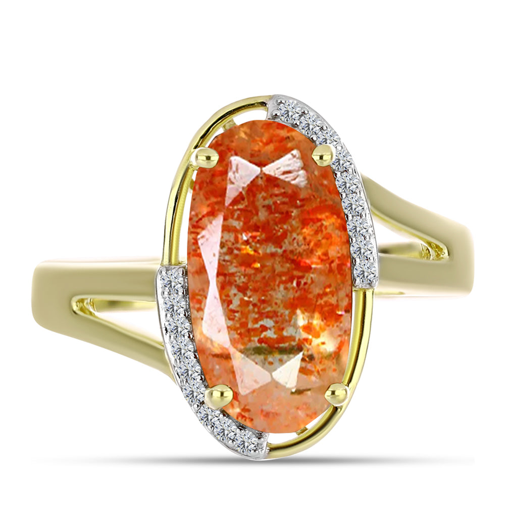 Inel din Argint 925 Placat cu Aur ( 4.13 grame ) cu Piatra Soarelui Oregon și Topaz Alb 3.68 Carate
