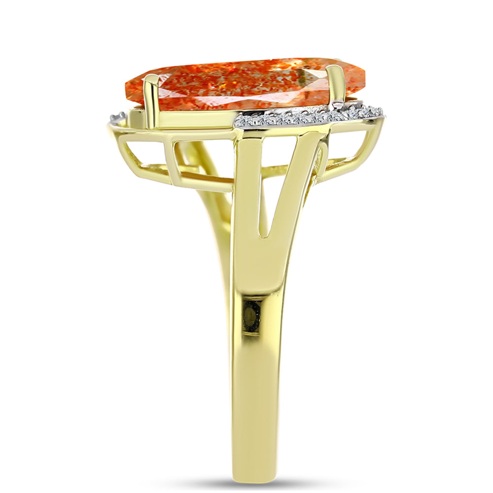 Inel din Argint 925 Placat cu Aur ( 4.13 grame ) cu Piatra Soarelui Oregon și Topaz Alb 3.68 Carate 4 