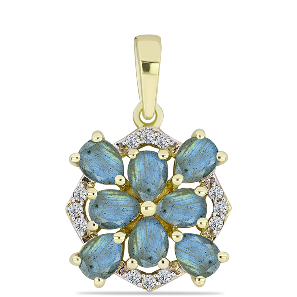 Pandantiv din Argint 925 Placat cu Aur ( 1.3 grame ) cu Labradorit și Topaz Alb 1.36 Carate