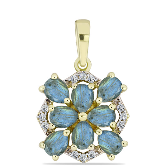Pandantiv din Argint 925 Placat cu Aur ( 1.3 grame ) cu Labradorit și Topaz Alb 1.36 Carate