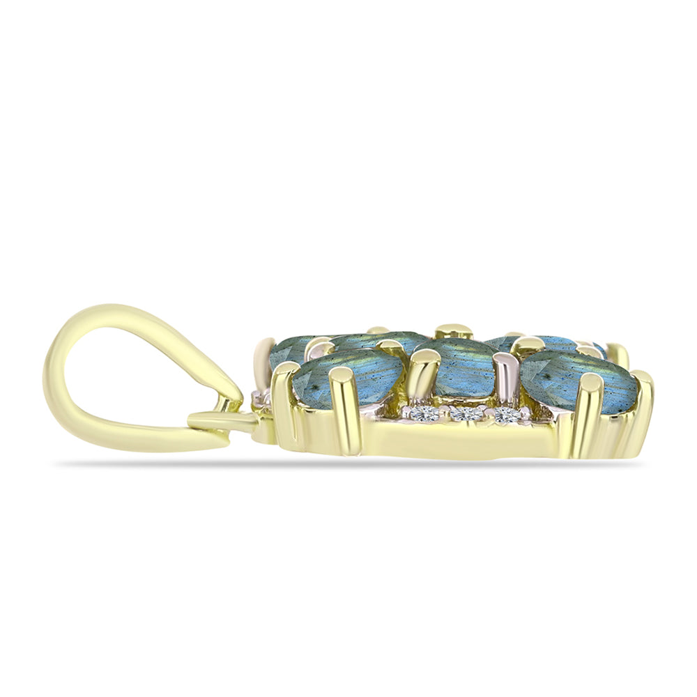 Pandantiv din Argint 925 Placat cu Aur ( 1.3 grame ) cu Labradorit și Topaz Alb 1.36 Carate 2 
