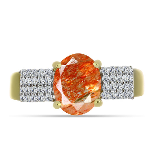Inel din Argint 925 Placat cu Aur ( 2.84 grame ) cu Piatra Soarelui Oregon și Topaz Alb 1.82 Carate
