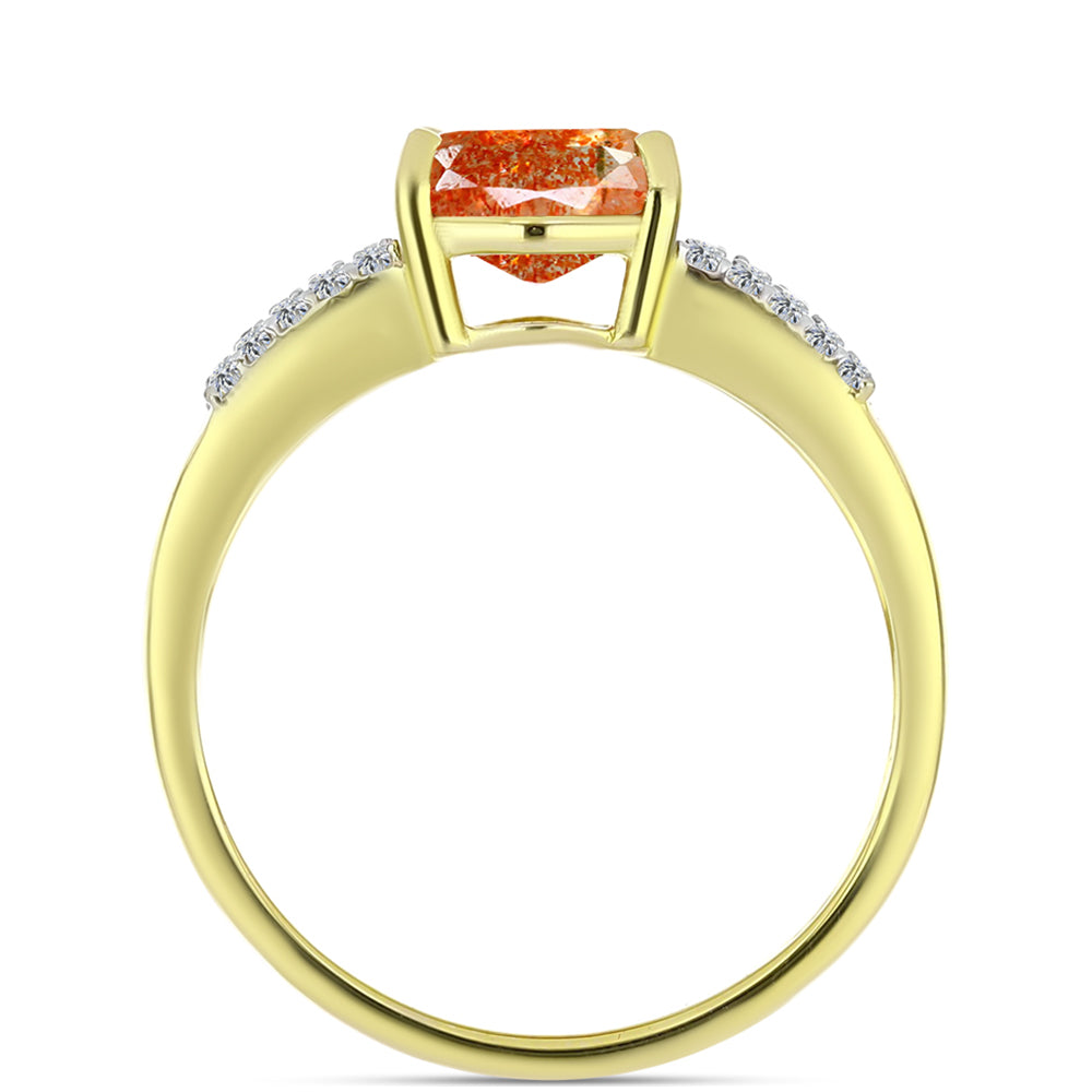 Inel din Argint 925 Placat cu Aur ( 2.84 grame ) cu Piatra Soarelui Oregon și Topaz Alb 1.82 Carate 2 