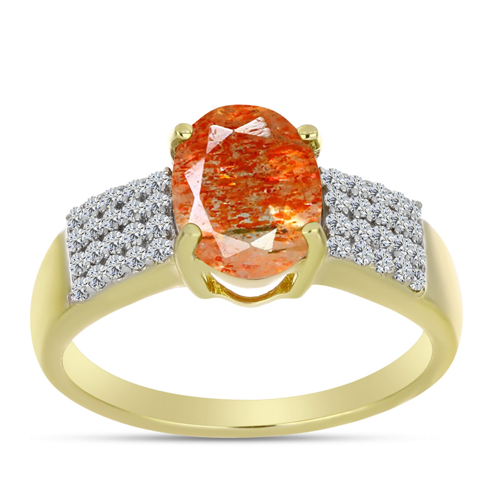 Inel din Argint 925 Placat cu Aur ( 2.84 grame ) cu Piatra Soarelui Oregon și Topaz Alb 1.82 Carate
