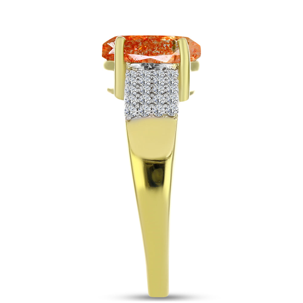 Inel din Argint 925 Placat cu Aur ( 2.84 grame ) cu Piatra Soarelui Oregon și Topaz Alb 1.82 Carate 4 