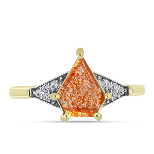 Inel din Argint 925 Placat cu Aur ( 2.58 grame ) cu Piatra Soarelui Oregon și Topaz Alb 1.38 Carate