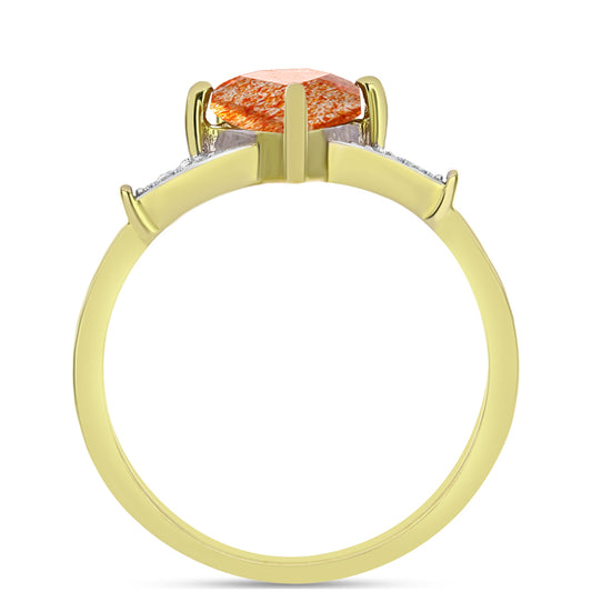 Inel din Argint 925 Placat cu Aur ( 2.58 grame ) cu Piatra Soarelui Oregon și Topaz Alb 1.38 Carate