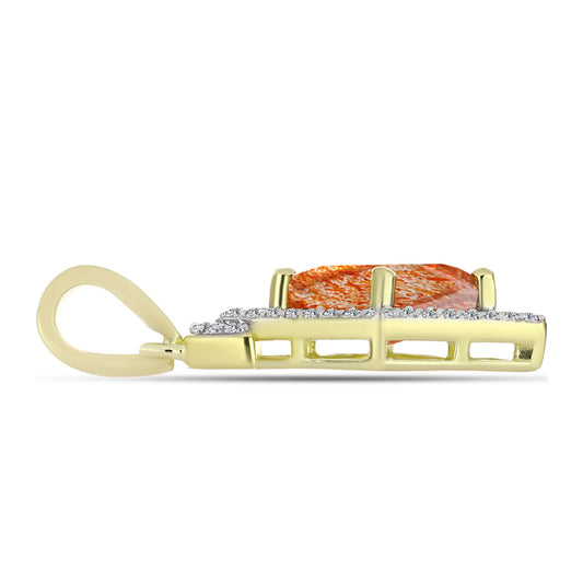 Pandantiv din Argint 925 Placat cu Aur ( 1.44 grame ) cu Piatra Soarelui Oregon și Topaz Alb 1.34 Carate