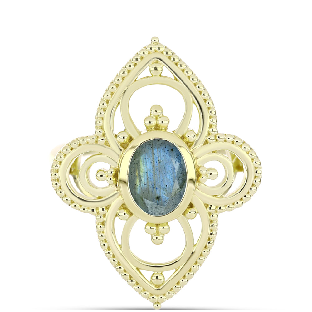 Inel din Argint 925 Placat cu Aur ( 5.02 grame ) cu Labradorit 1.15 Carate 1 