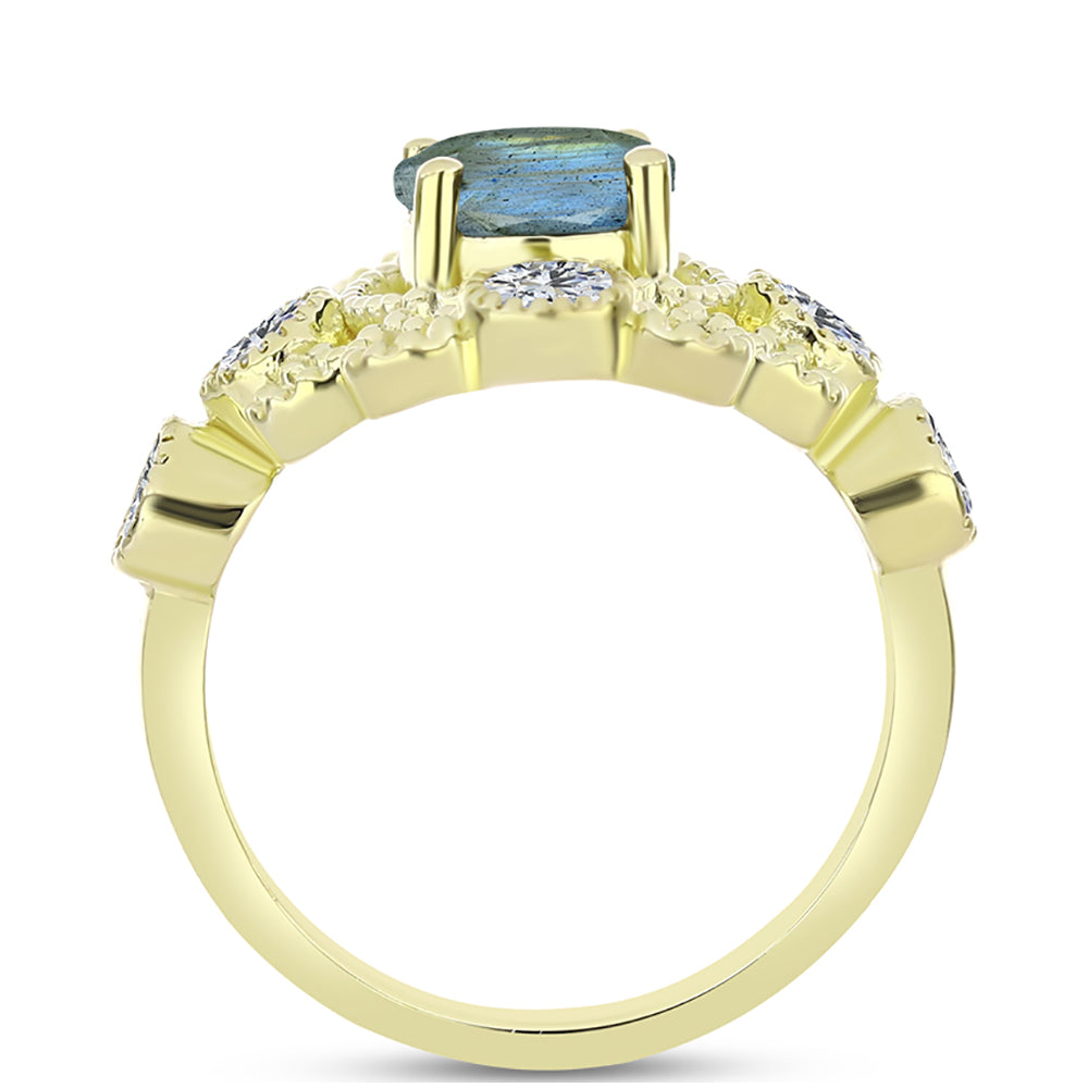 Inel din Argint 925 Placat cu Aur ( 3.65 grame ) cu Labradorit și Topaz Alb 2.9 Carate 2 