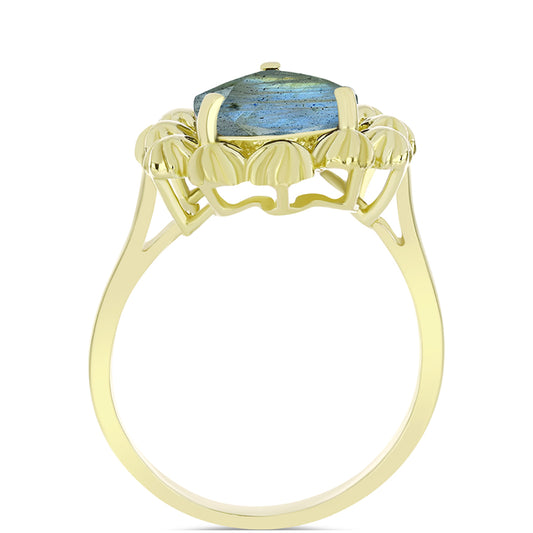 Inel din Argint 925 Placat cu Aur ( 4.73 grame ) cu Labradorit 4.15 Carate