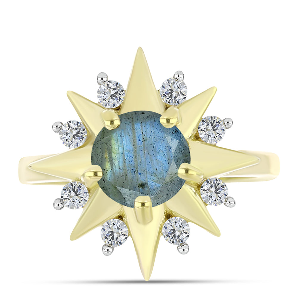Inel din Argint 925 Placat cu Aur ( 4.08 grame ) cu Labradorit și Topaz Alb 1.57 Carate