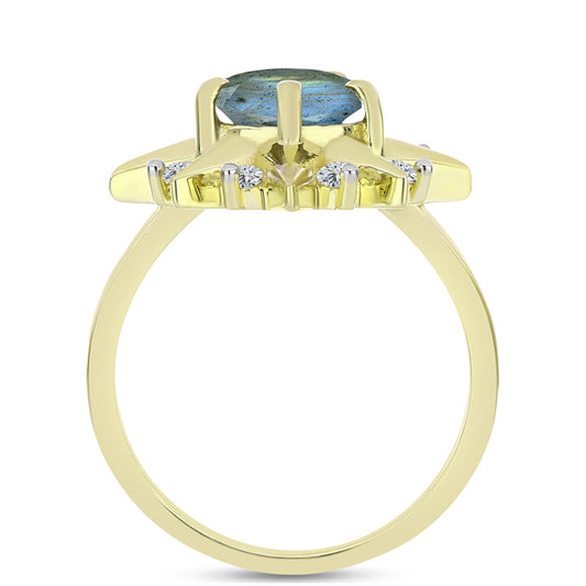 Inel din Argint 925 Placat cu Aur ( 4.08 grame ) cu Labradorit și Topaz Alb 1.57 Carate