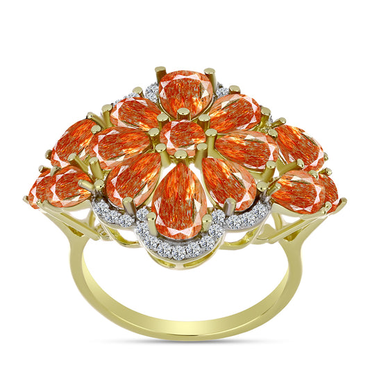 Inel din Argint 925 Placat cu Aur ( 4.89 grame ) cu Piatra Soarelui Oregon și Topaz Alb 5.76 Carate