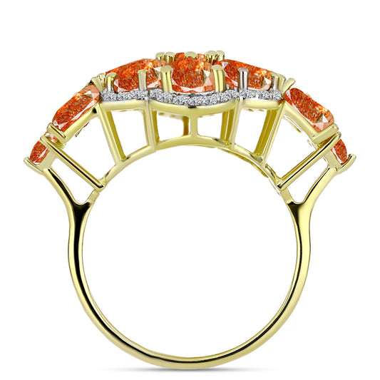 Inel din Argint 925 Placat cu Aur ( 4.89 grame ) cu Piatra Soarelui Oregon și Topaz Alb 5.76 Carate