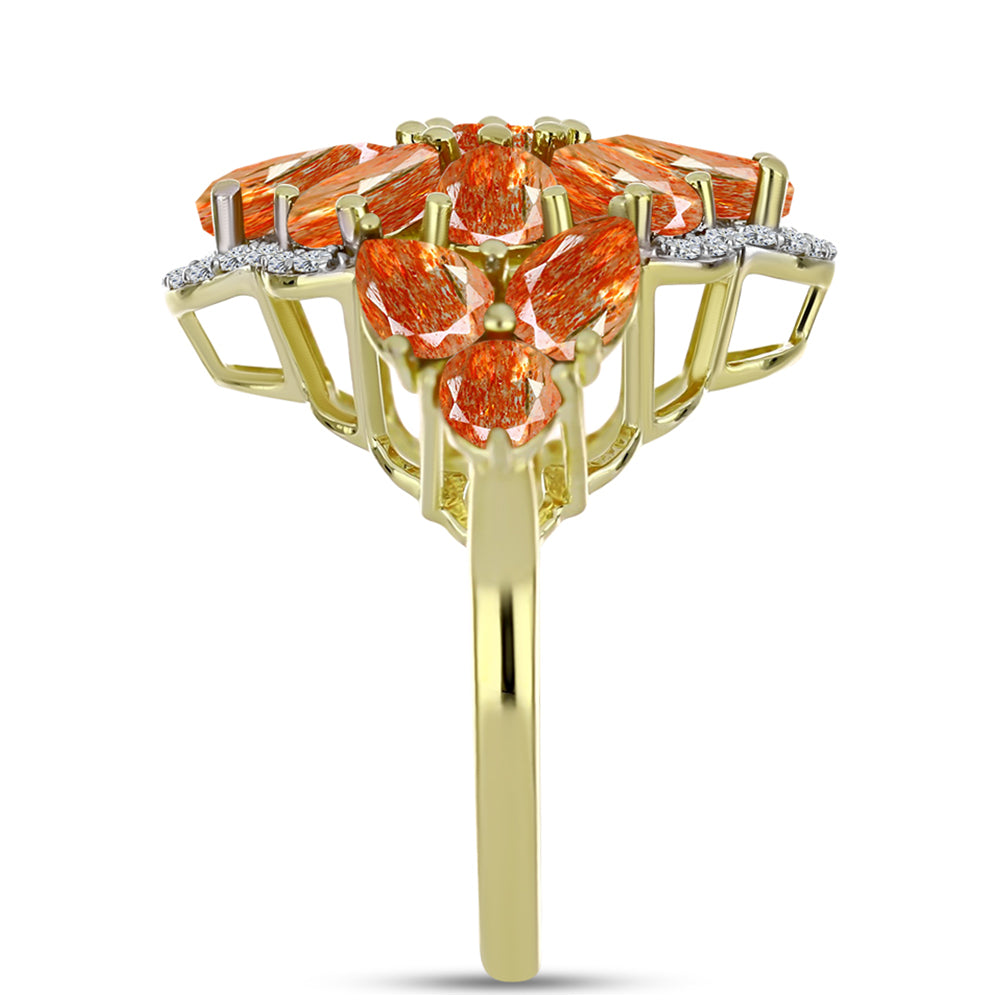 Inel din Argint 925 Placat cu Aur ( 4.89 grame ) cu Piatra Soarelui Oregon și Topaz Alb 5.76 Carate 4 