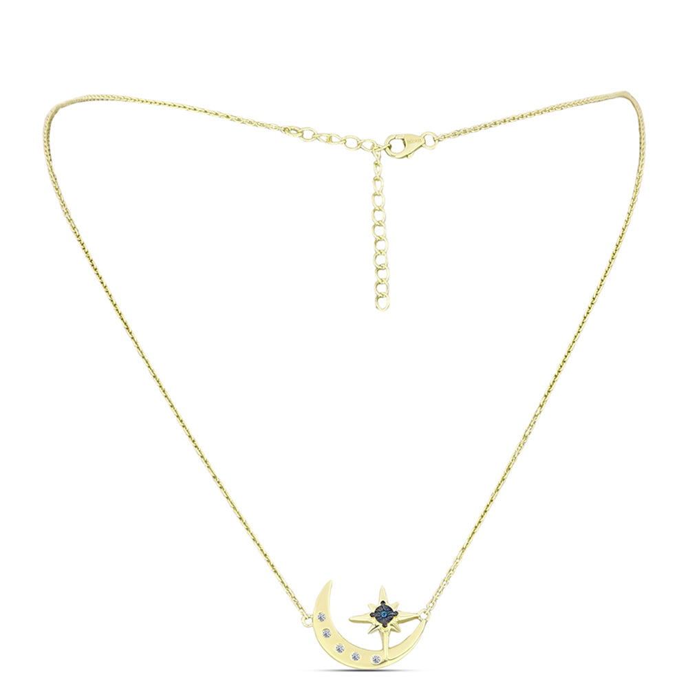 Colier din Argint 925 Placat cu Aur ( 4.31 grame ) cu Diamant Albastru și Topaz Alb 0.09 Carate 1 