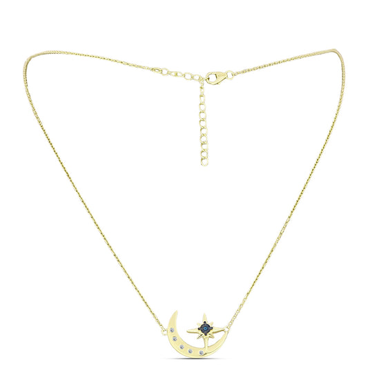 Colier din Argint 925 Placat cu Aur ( 4.31 grame ) cu Diamant Albastru și Topaz Alb 0.09 Carate