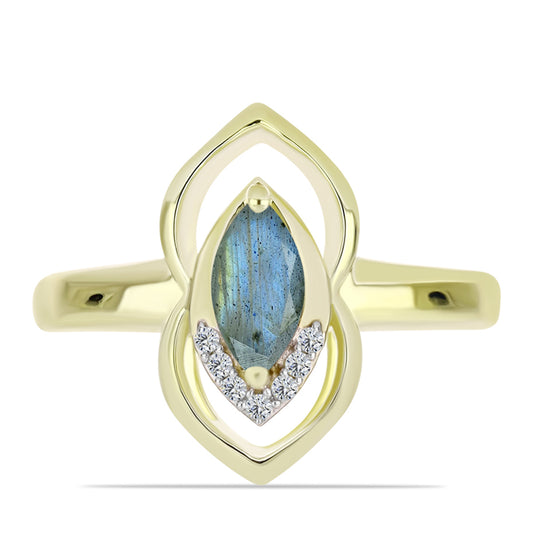 Inel din Argint 925 Placat cu Aur ( 2.65 grame ) cu Labradorit și Topaz Alb 0.64 Carate