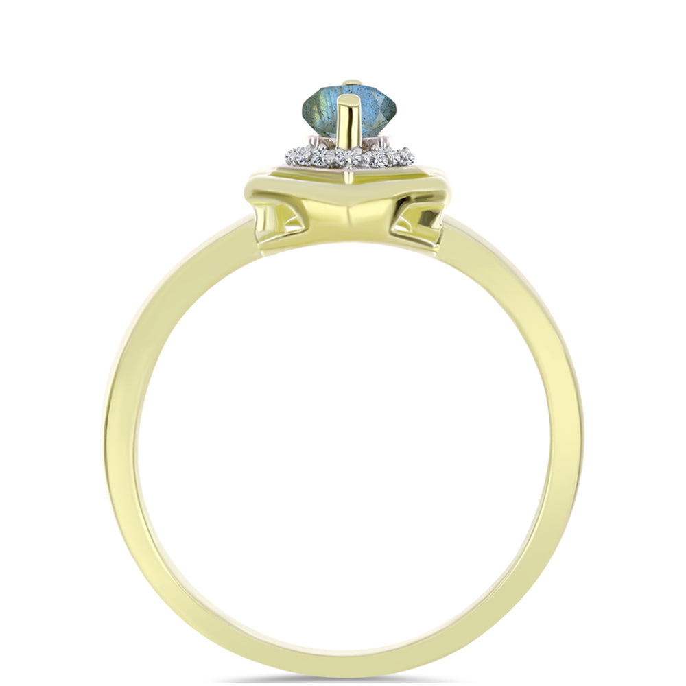Inel din Argint 925 Placat cu Aur ( 2.65 grame ) cu Labradorit și Topaz Alb 0.64 Carate 2 