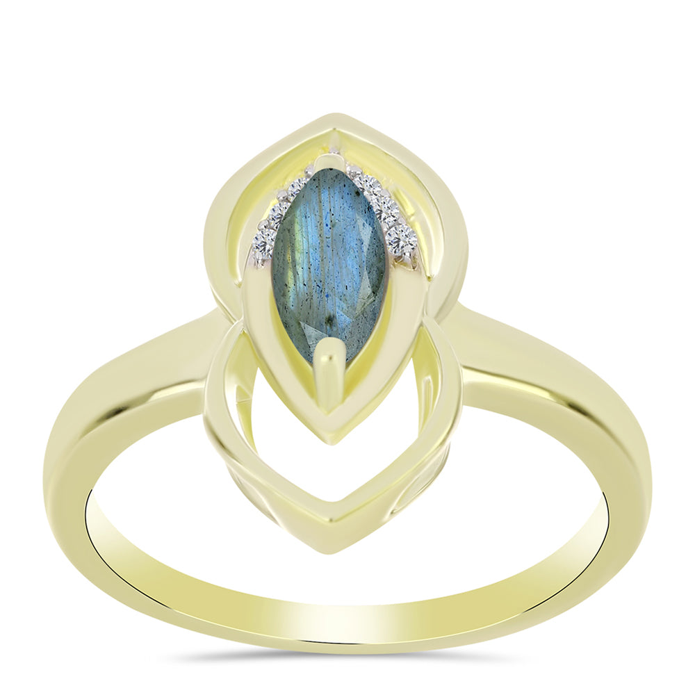 Inel din Argint 925 Placat cu Aur ( 2.65 grame ) cu Labradorit și Topaz Alb 0.64 Carate
