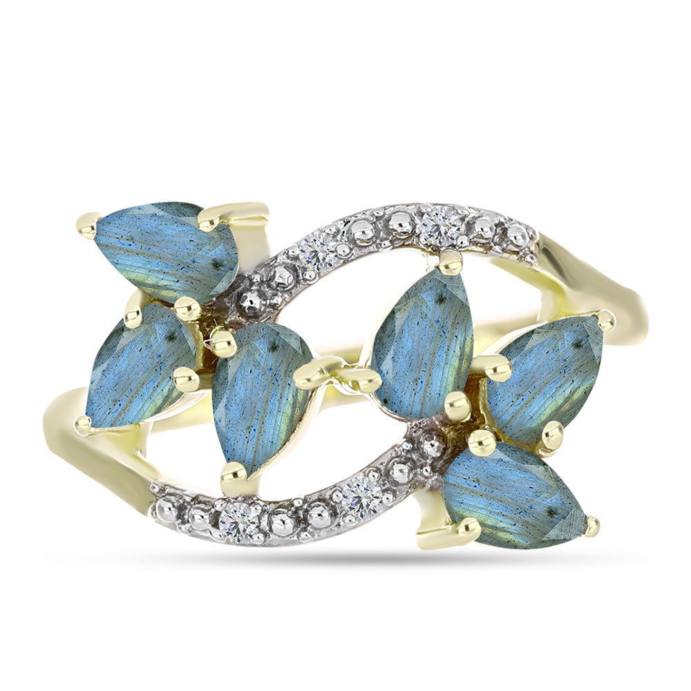 Inel din Argint 925 Placat cu Aur ( 2.95 grame ) cu Labradorit și Topaz Alb 1.26 Carate 1 