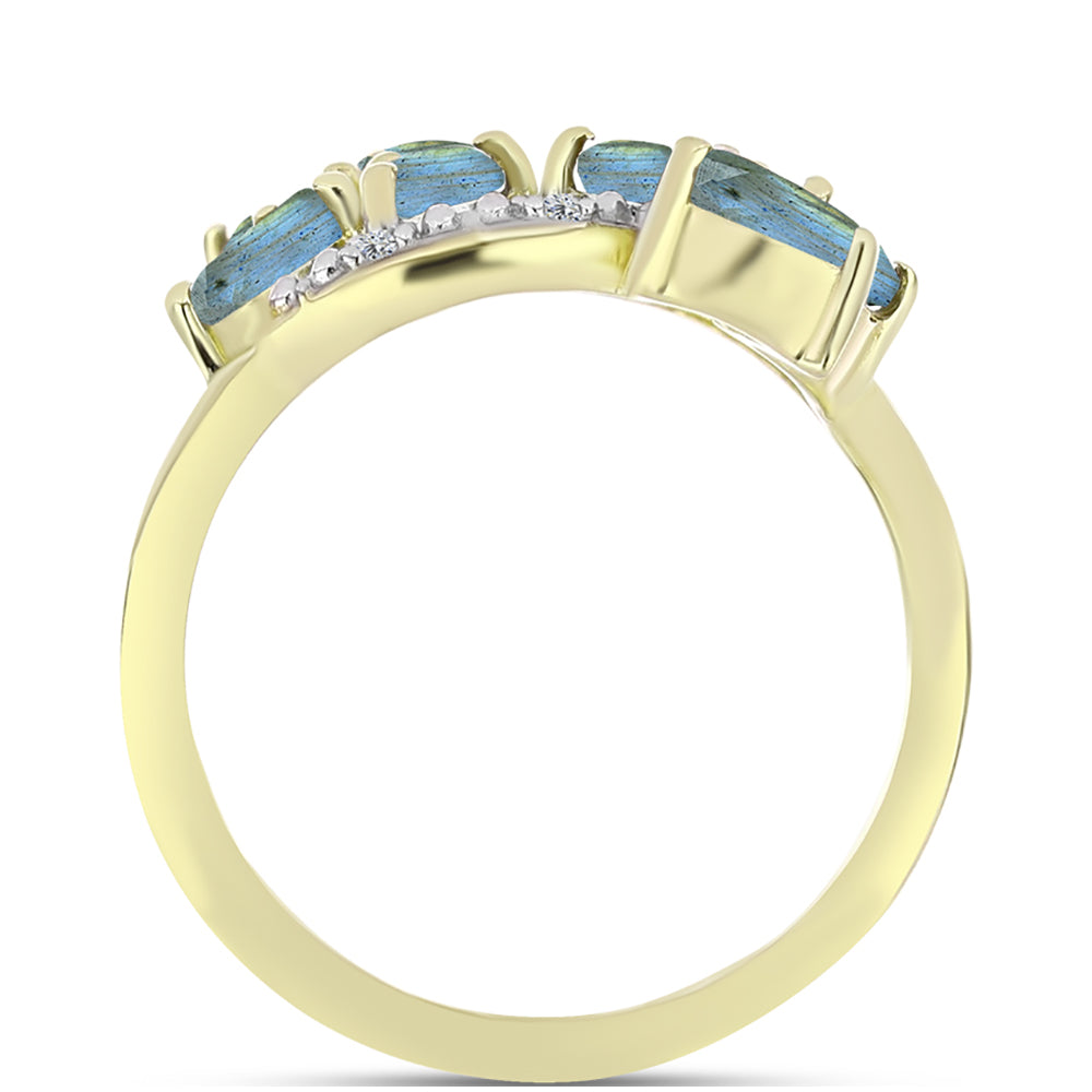 Inel din Argint 925 Placat cu Aur ( 2.95 grame ) cu Labradorit și Topaz Alb 1.26 Carate 2 
