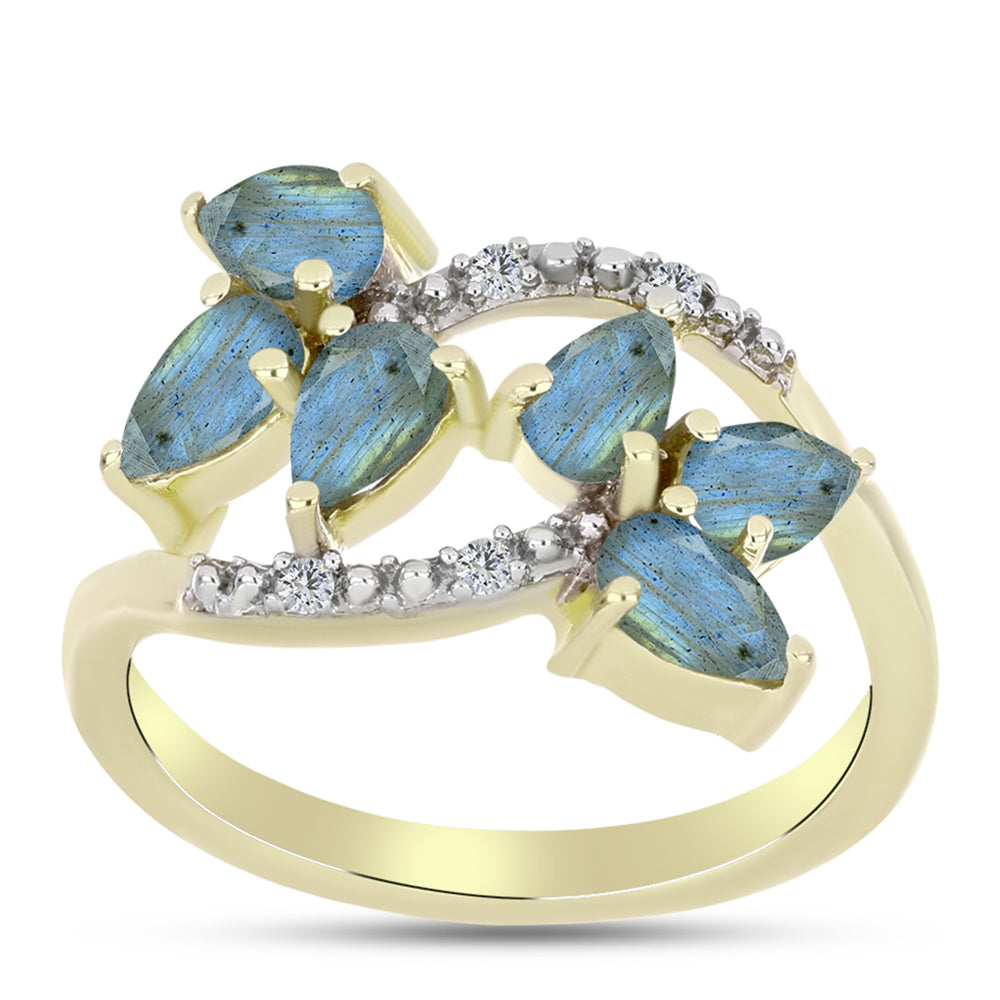 Inel din Argint 925 Placat cu Aur ( 2.95 grame ) cu Labradorit și Topaz Alb 1.26 Carate 3 